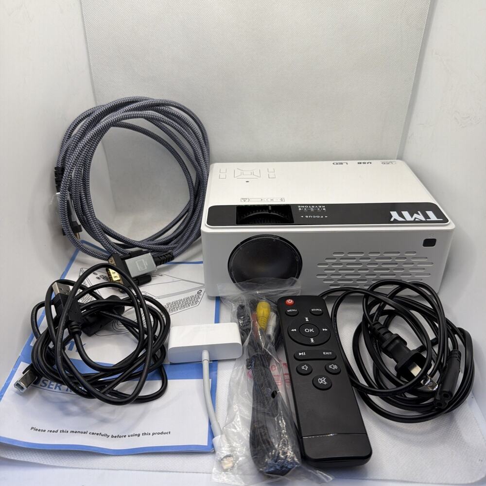 TMY V08 LED/LCD Projector Bundle – Remote, Cables, Apple Adapter & Manual